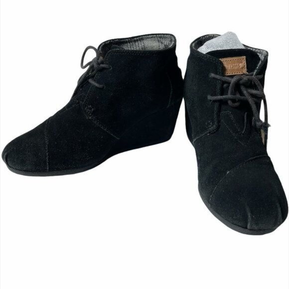TOMS Desert Wedge Black Suede-Like Booties Size 8.5 - 300513 - Picture 4 of 8